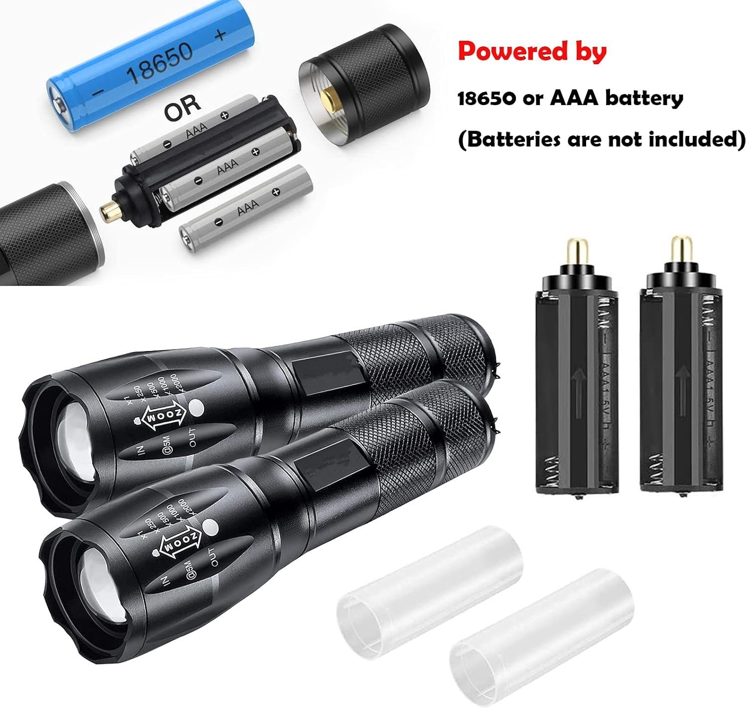 Flashlights, LED Flashlight 2 Pack, High Lumen, Zoomable, 5 Modes, Water Resista