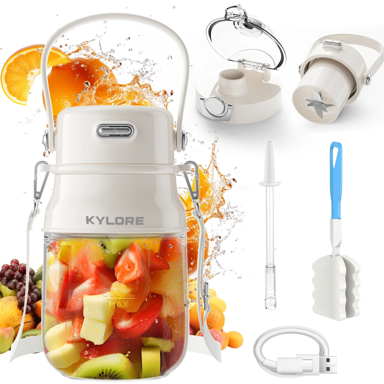 Portable Personal Blender for Shakes and Smoothies 27oz Cup and Lid Type-C