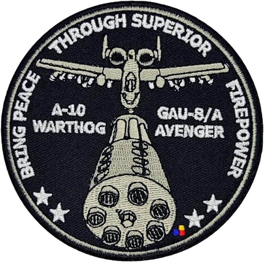 A-10 Warthog Peace Through Superior Firepower Air Force Patch 3.5 Inch Hook Back
