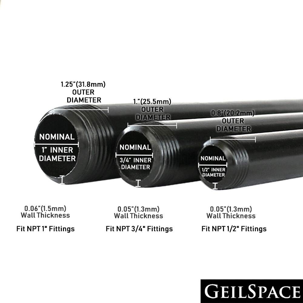 4-Pack GEILSPACE 1" x 16" Black Industrial Threaded Metal Pipe NPT 1" DIY