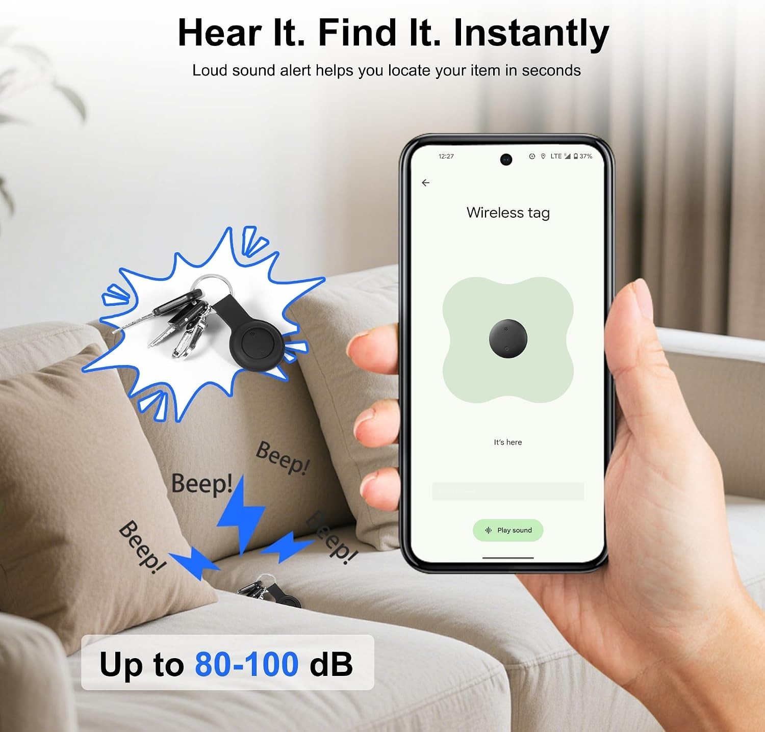 Android Tracker Tags, 1 Pack Google Certified Smart Tracker with Silicone Cas...