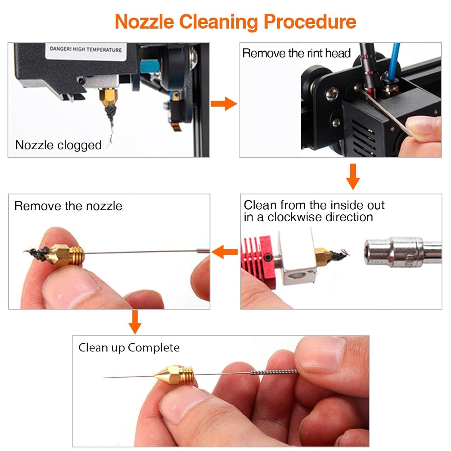 60PCS 0.4mm 3D Printer Nozzle Cleaning Kit - Stainless Steel Tools
