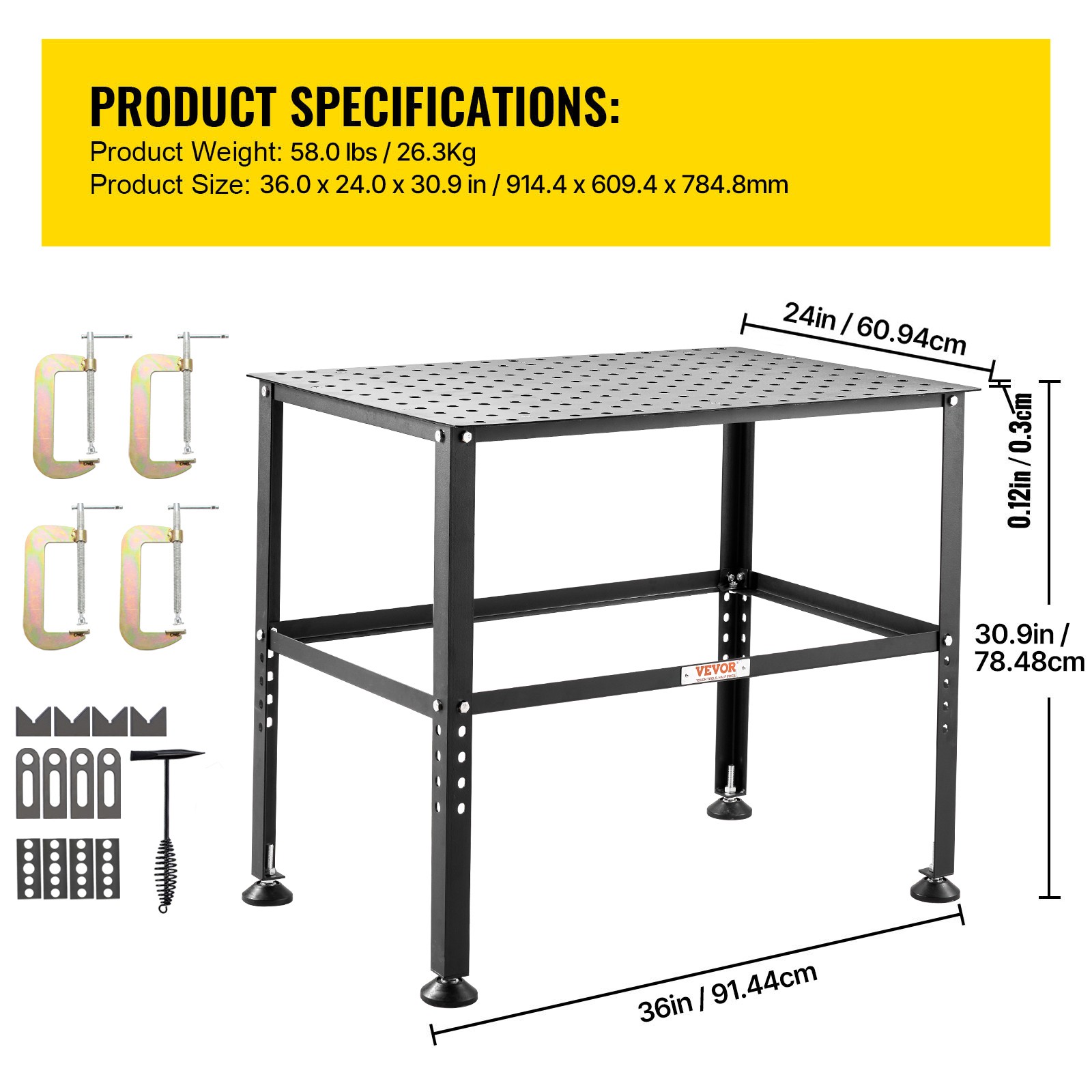 VEVOR Welding Table 36"x24" 800LBS Welding Workbench Table with Multiple Holes