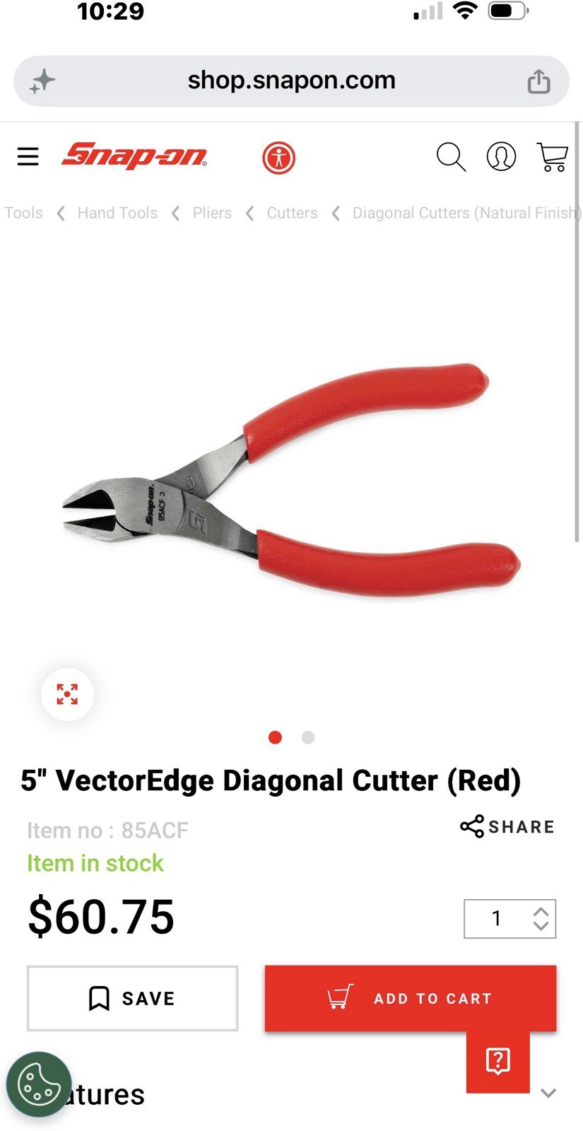 Snap on 5" VectorEdge Diagonal Cutter (rare Black)