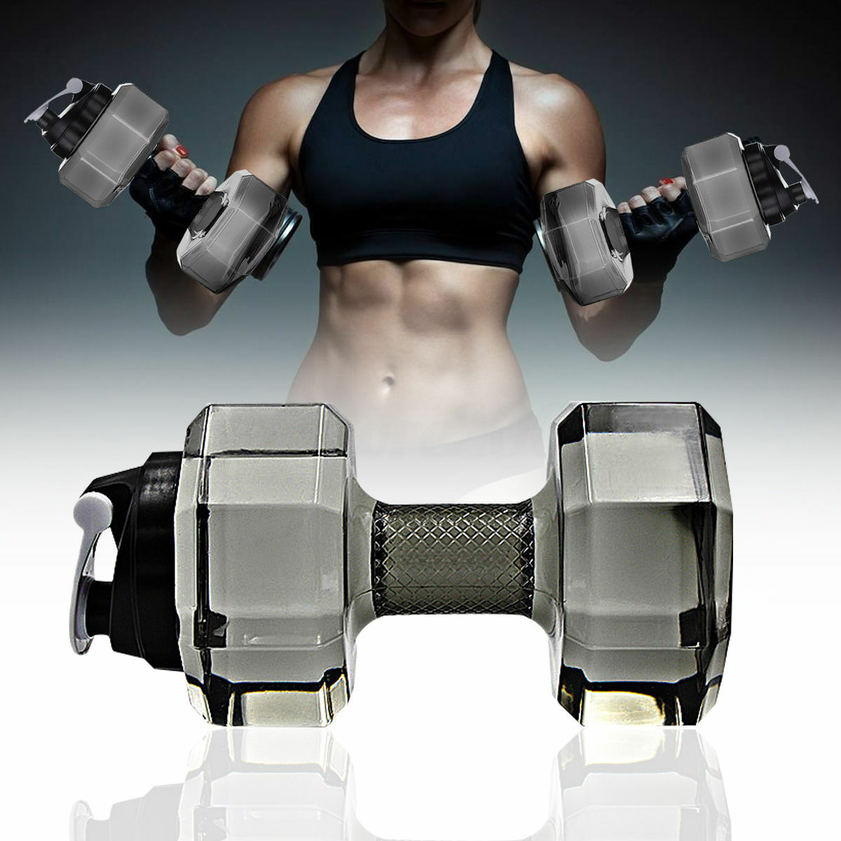 74Oz Big Capacity PETG Eco-friendly Cup Dumbbell Shape Water Bottles US FAST