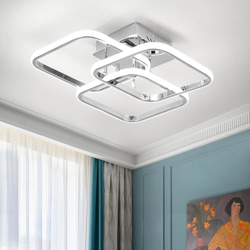 Modern Ceiling Light,Dimmable LED Ceiling Light Fixtures with Remote Chrome
