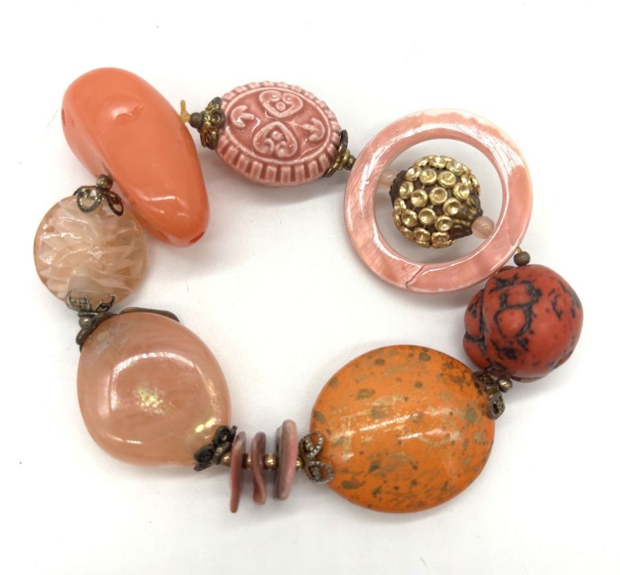 Funky Orange & Salmon Chunky Beads Stretch Bracelet