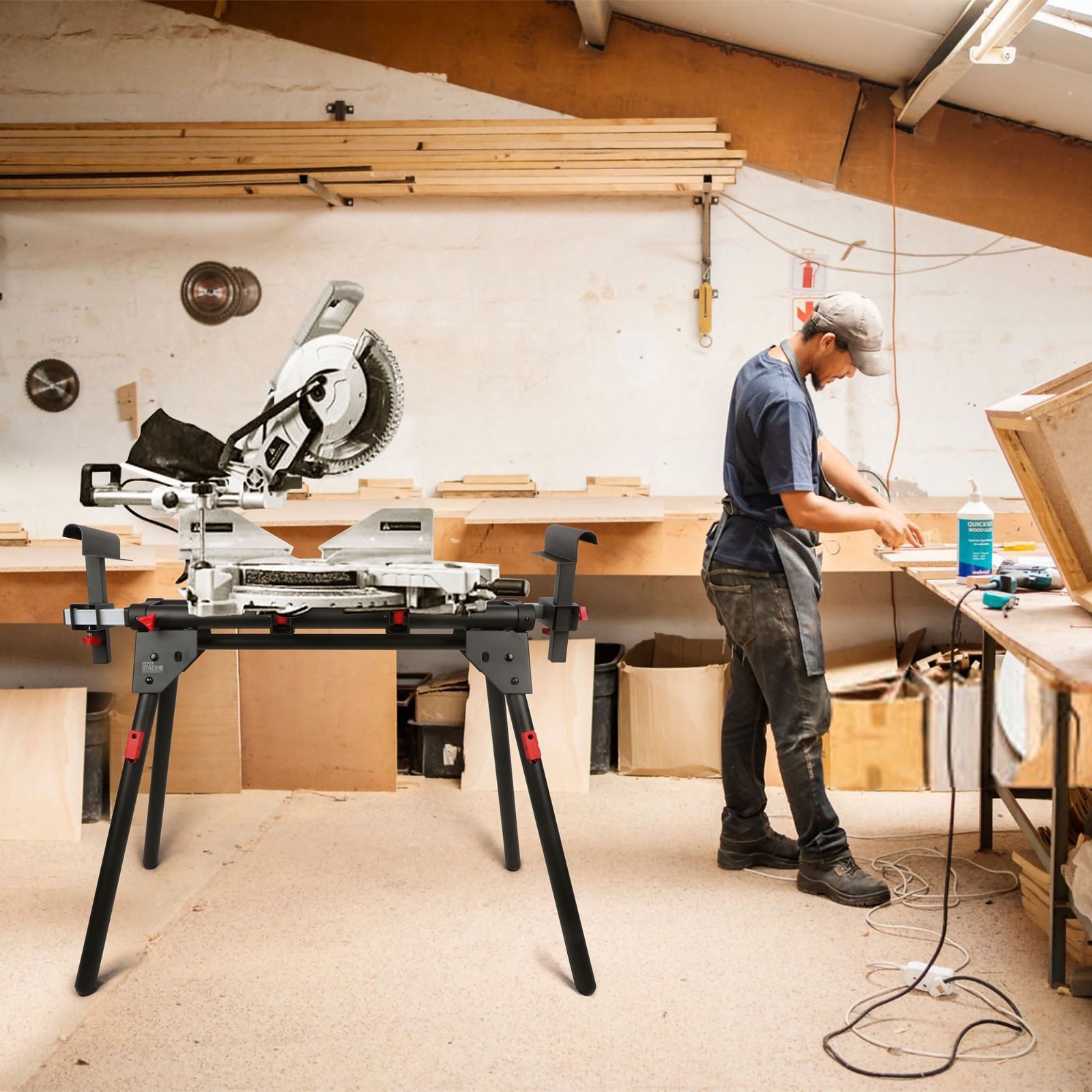 Hyper Stack Heavy Duty Miter Saw Stand–500 lb Capacity, Supports 10' Boards