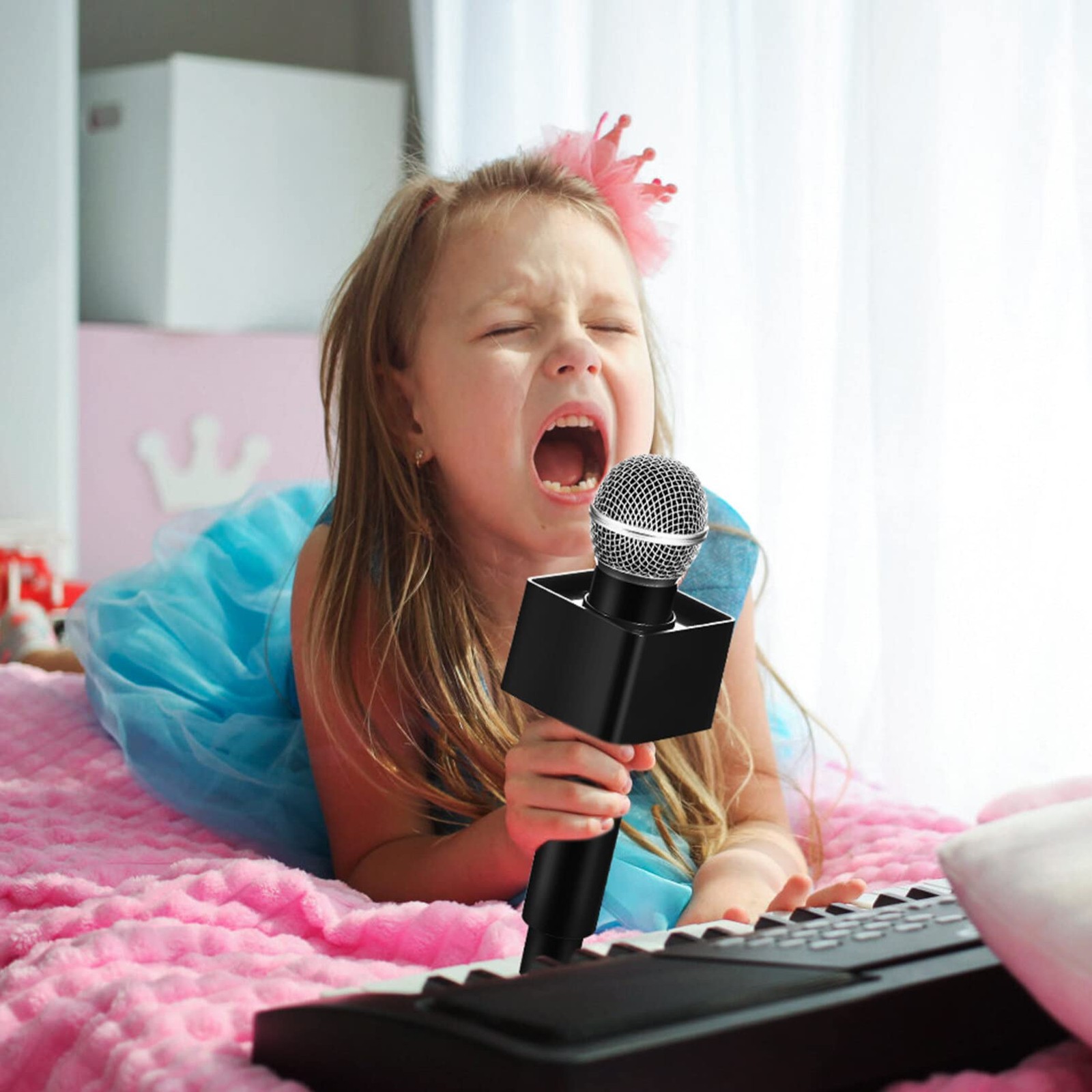 Fake Microphone Prop with Flag Station Plastic Simulate Mic for Karaoke Fun