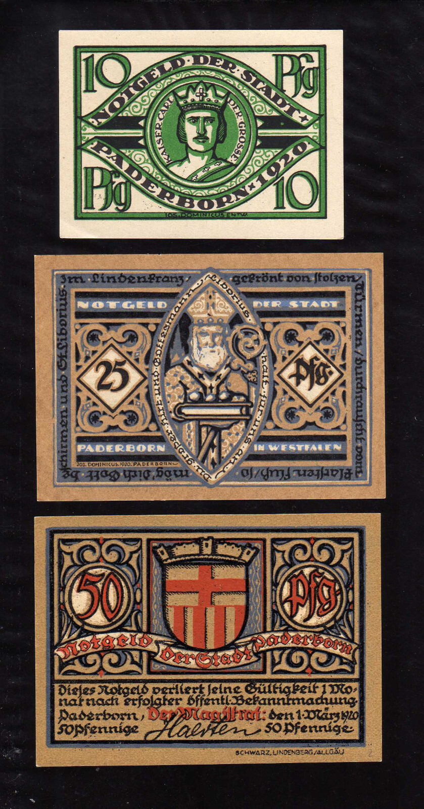 PADERBORN - GERMANY NOTGELD -   10, 25, 50 PFENNIG