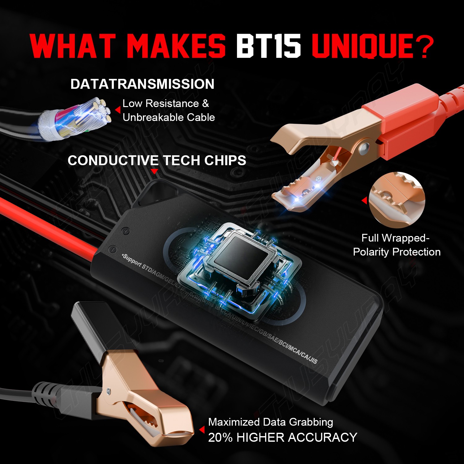 Wireless BT15 Battery analyzer with App for 12V Auto Batteries, Bluetooth 5.1