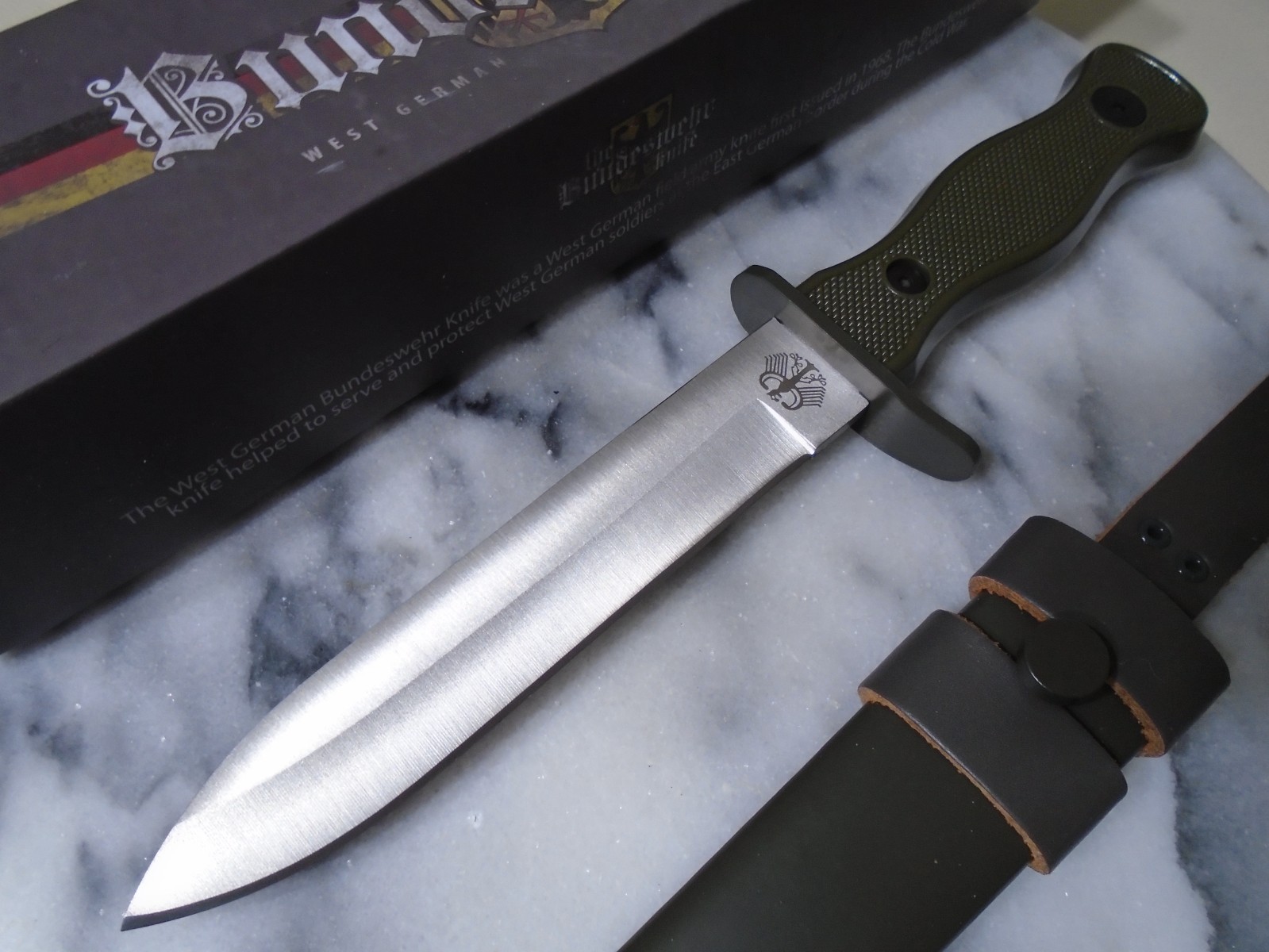 Bundeswehr West German Army Fixed Blade Knife MI211 Spearpoint OD Reproduction