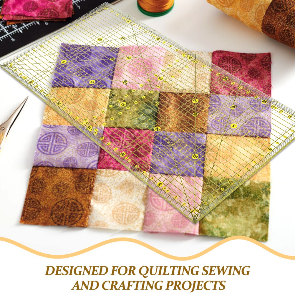 Multi Colored Patchwork Ruler with Contrasting Lines for Easy Fabric Visibility
