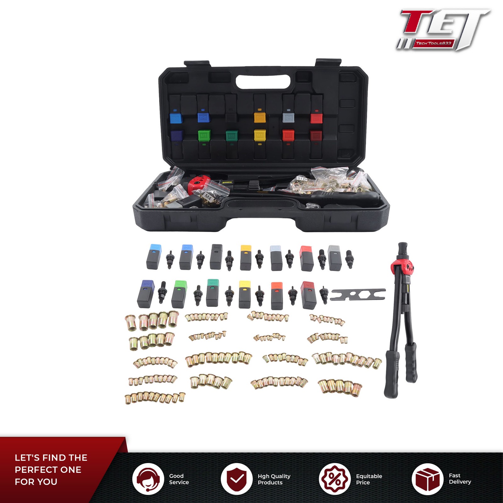 16" Rivnut Tool Kit with 13 Metric and SAE Mandrels,150 PCS Manual Nutsert Tool