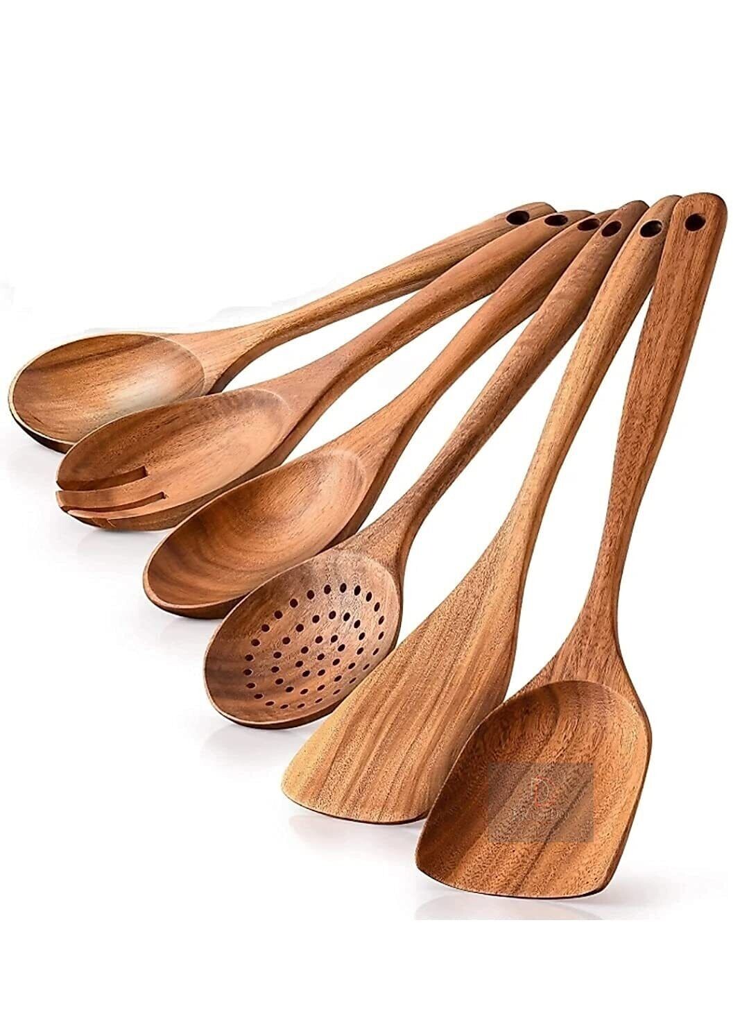 6 Pcs Set Handmade Wooden Non-Stick Serving Cooking Spoon Kitchen Tools