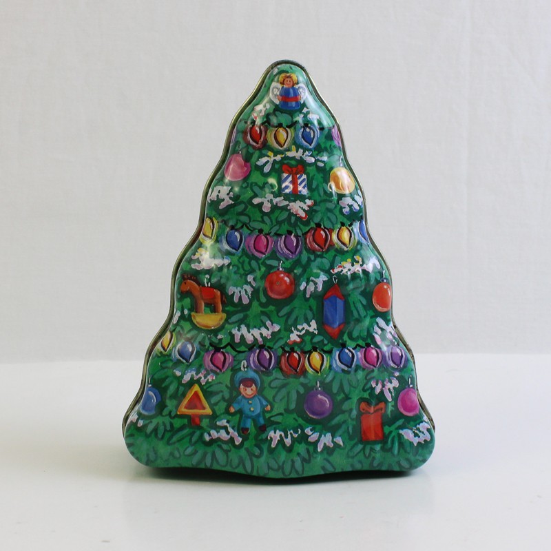 Small Christmas Tree Metal Tin Holiday Gift Box