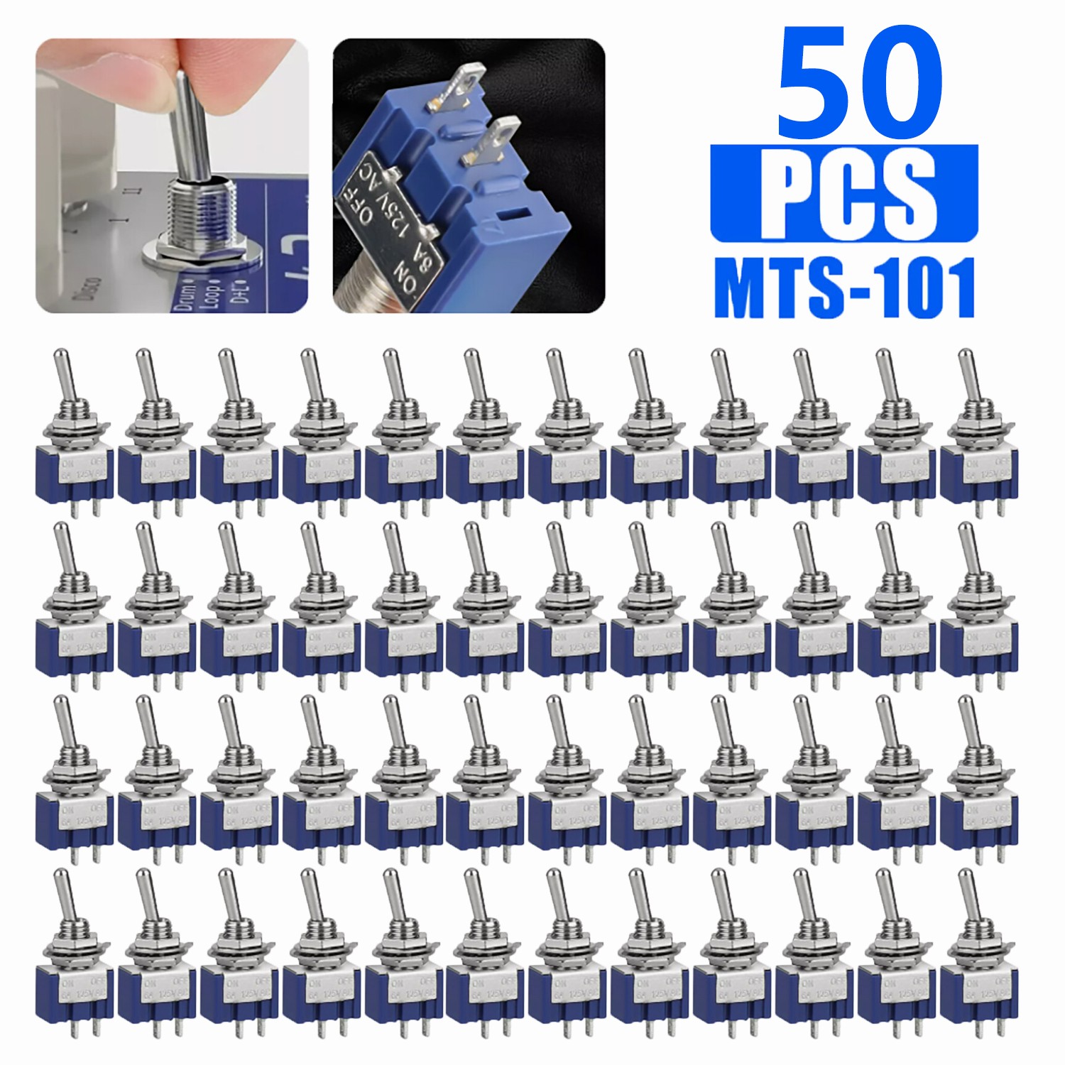 50Pcs MTS-101 2 Position Toggle Switch Kit 2 Pin SPST ON-OFF 6A 125VAC US Stock