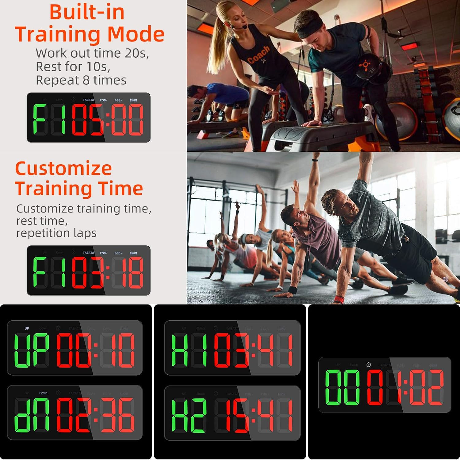 Gym Timer Clock, Interval Timer with Function Mode Display, Countdown/Up Stopwat