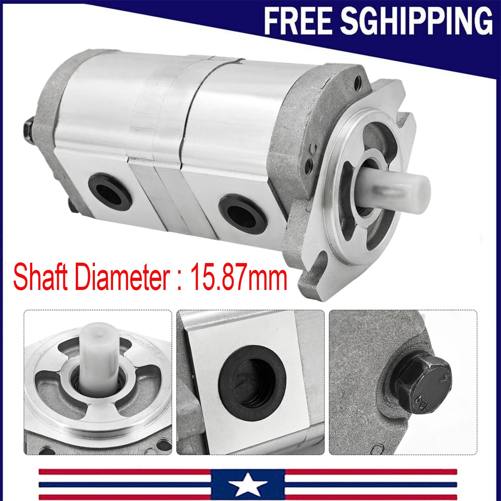 Shaft 15.87mm HGP-33A-F6-6R For Hydraulic Tandem Double Gear Pump Replacement