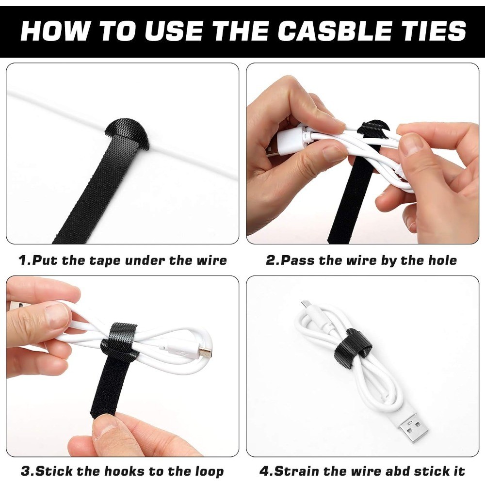 150PCS Reusable Fastener Straps - 6 Inch Cable Management Ties, Adjustable Hook