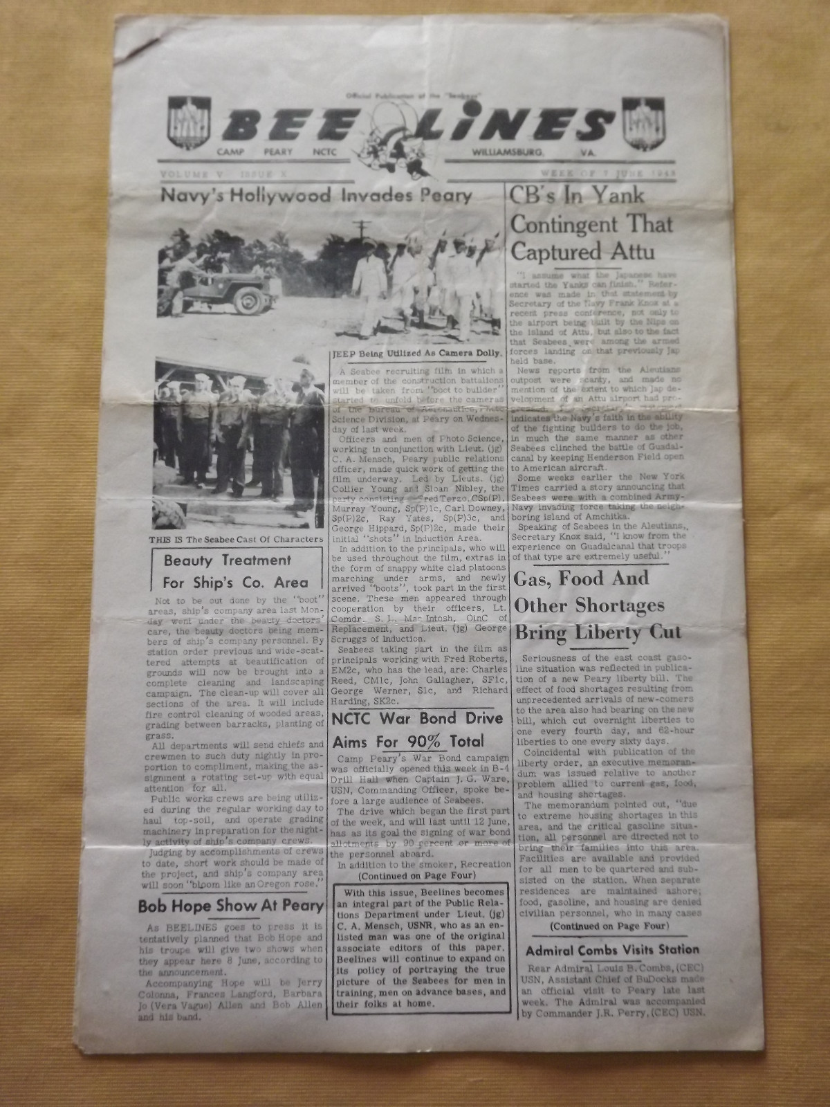 VINTAGE SEABEES  WWII 1943 NAVY CAMP PERRY VA BEE LINES NEWS LETTER