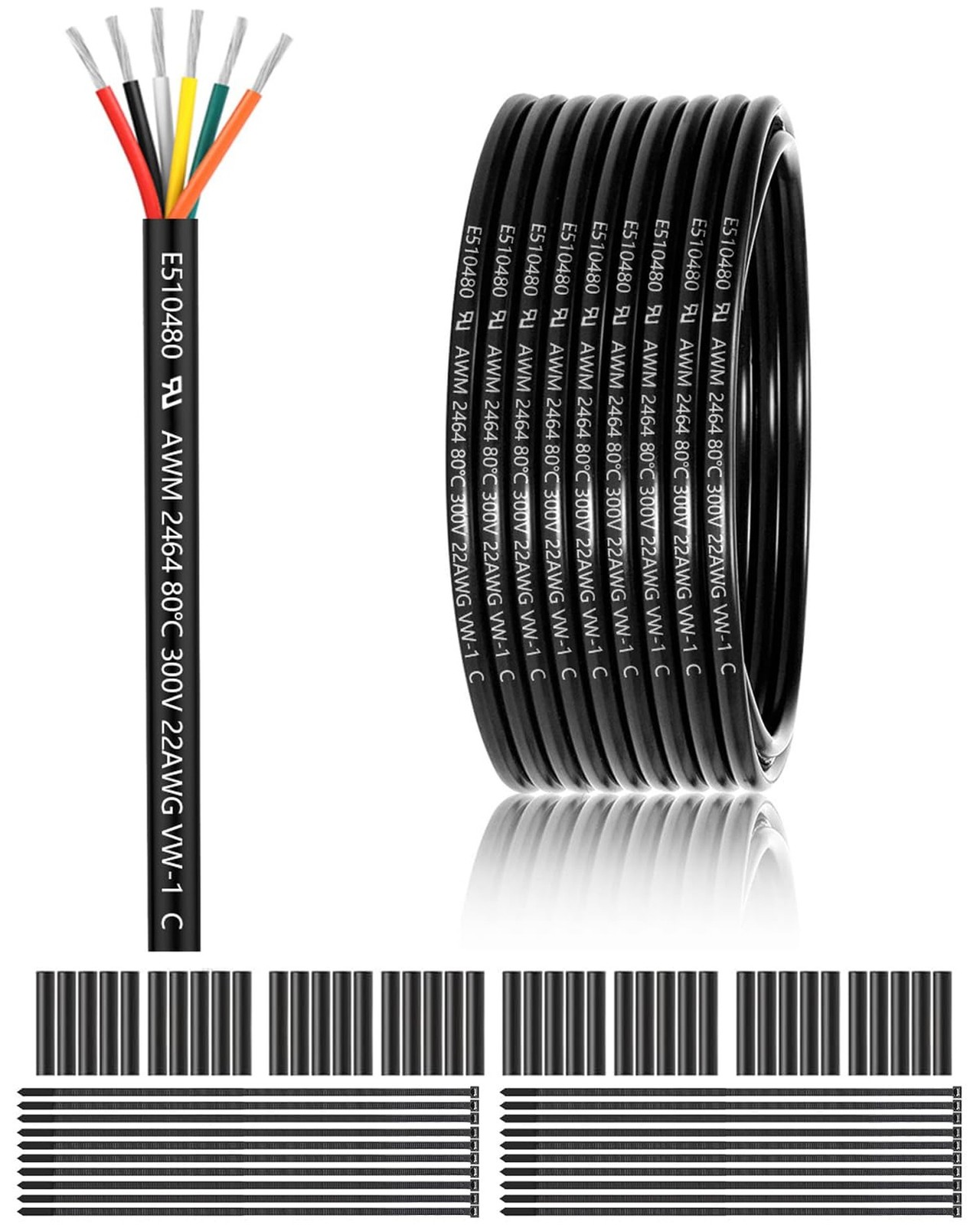 22 Gauge 6 Conductor Electrical Wire 100FT, UL 2464 22 AWG 6 Wire Cable Tinne...