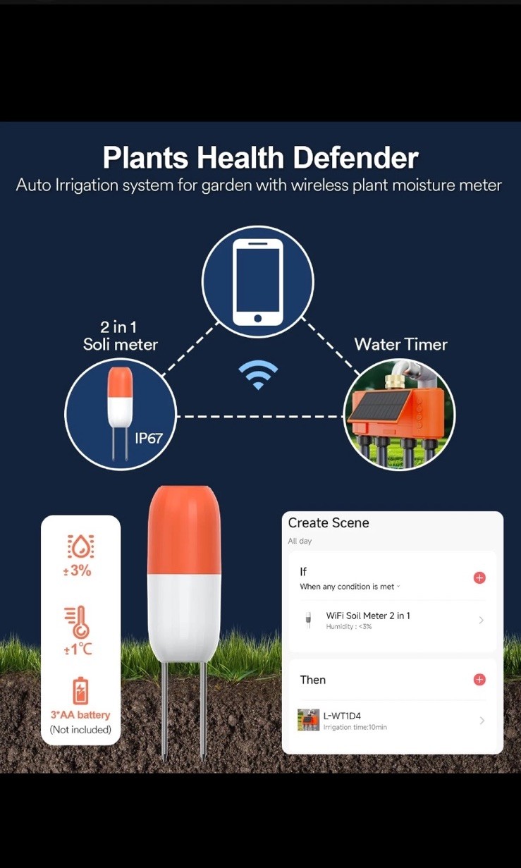 Solar WiFi Sprinkler Timer 4 Zone w/Water Flow Meter, Smart Water Timer for G...