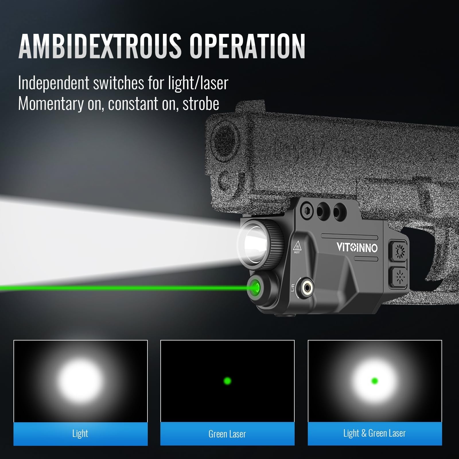 700 Lumens Green Laser and Light Combo | Slidable Tactical Flashlight Compati...