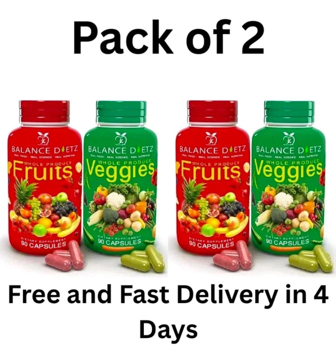 2 Packs Fruits and Veggies Supplements 180 Fruit and 180 Veggies Capsules 02/27