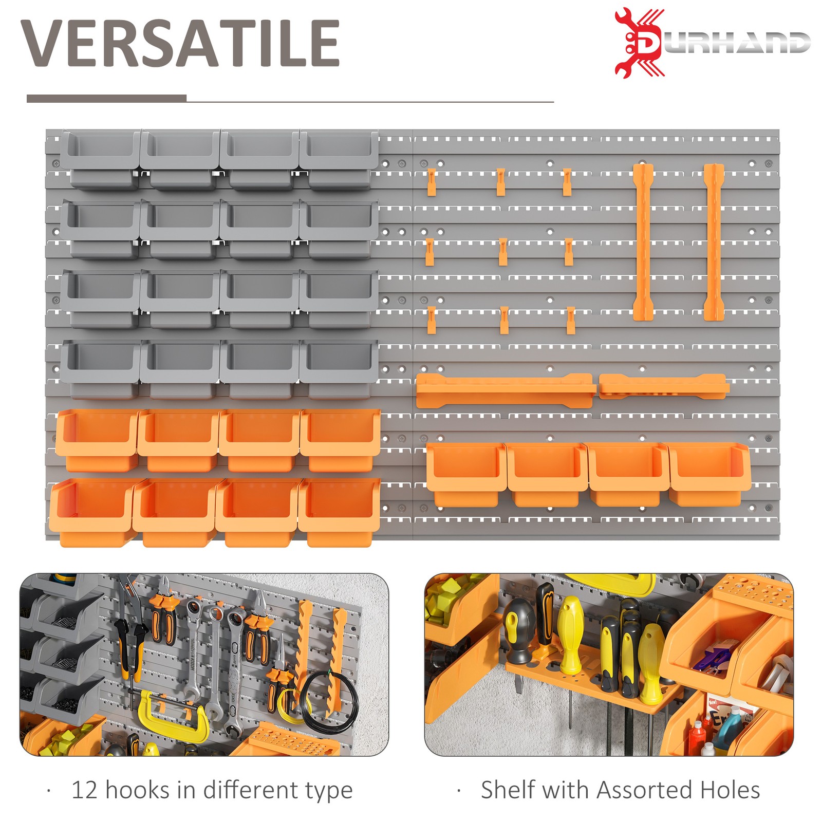 DURHAND 44 Piece Wall Mounted Pegboard Tool Organizer Rack Kit with Various Size