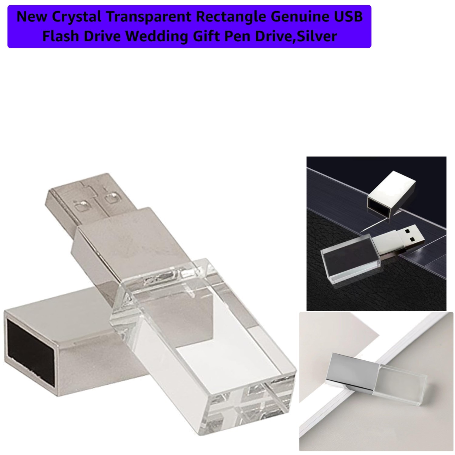 New Crystal Transparent Rectangle Genuine USB Flash Drive Wedding Gift Pen Dr...