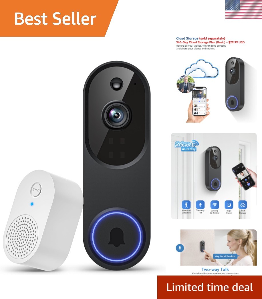 Elegant 1080P Home Security Doorbell Camera with AI Detection & Cloud Storage
