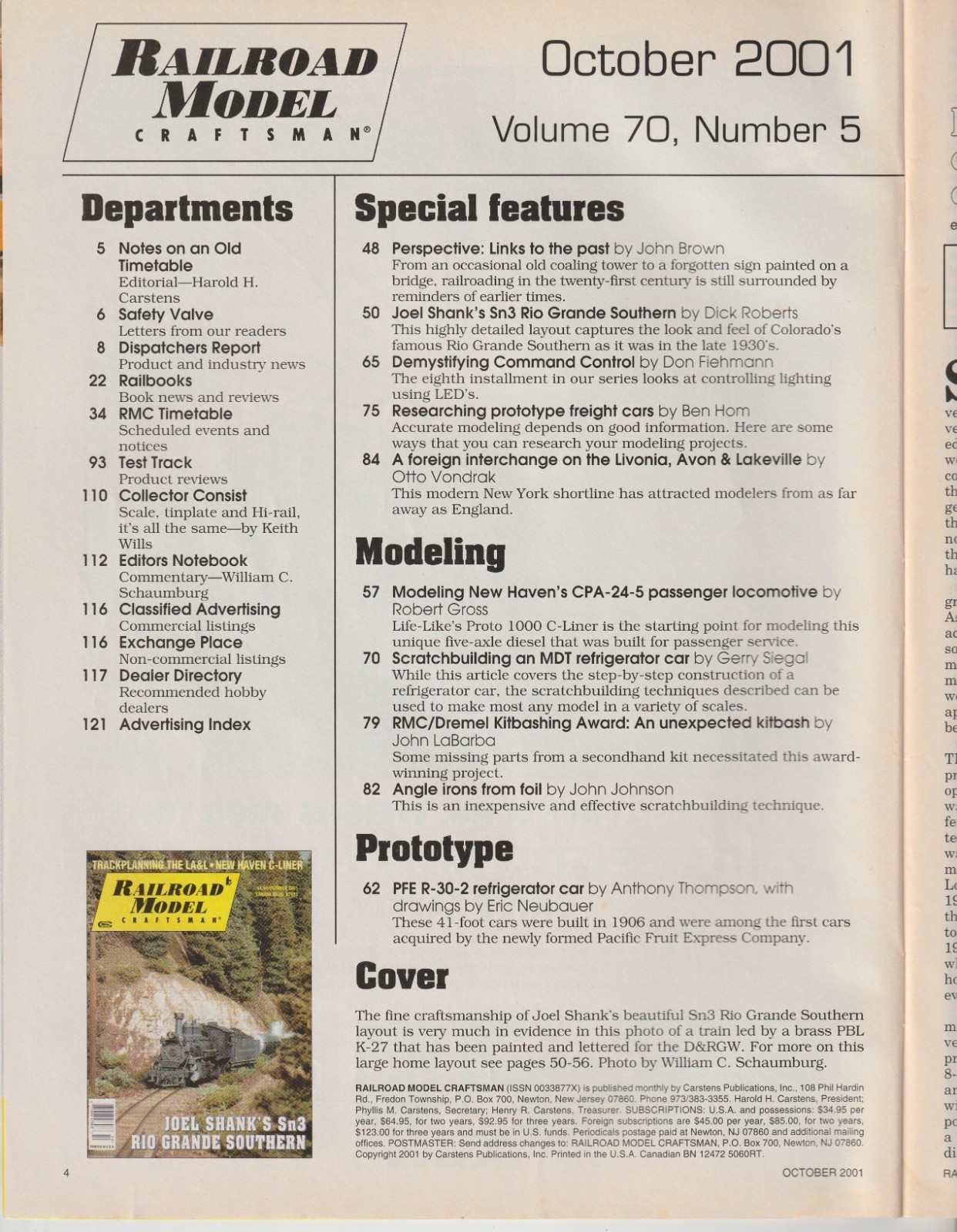Railroad Model Craftsman Magazine - October 2001 - BACK ISSUE