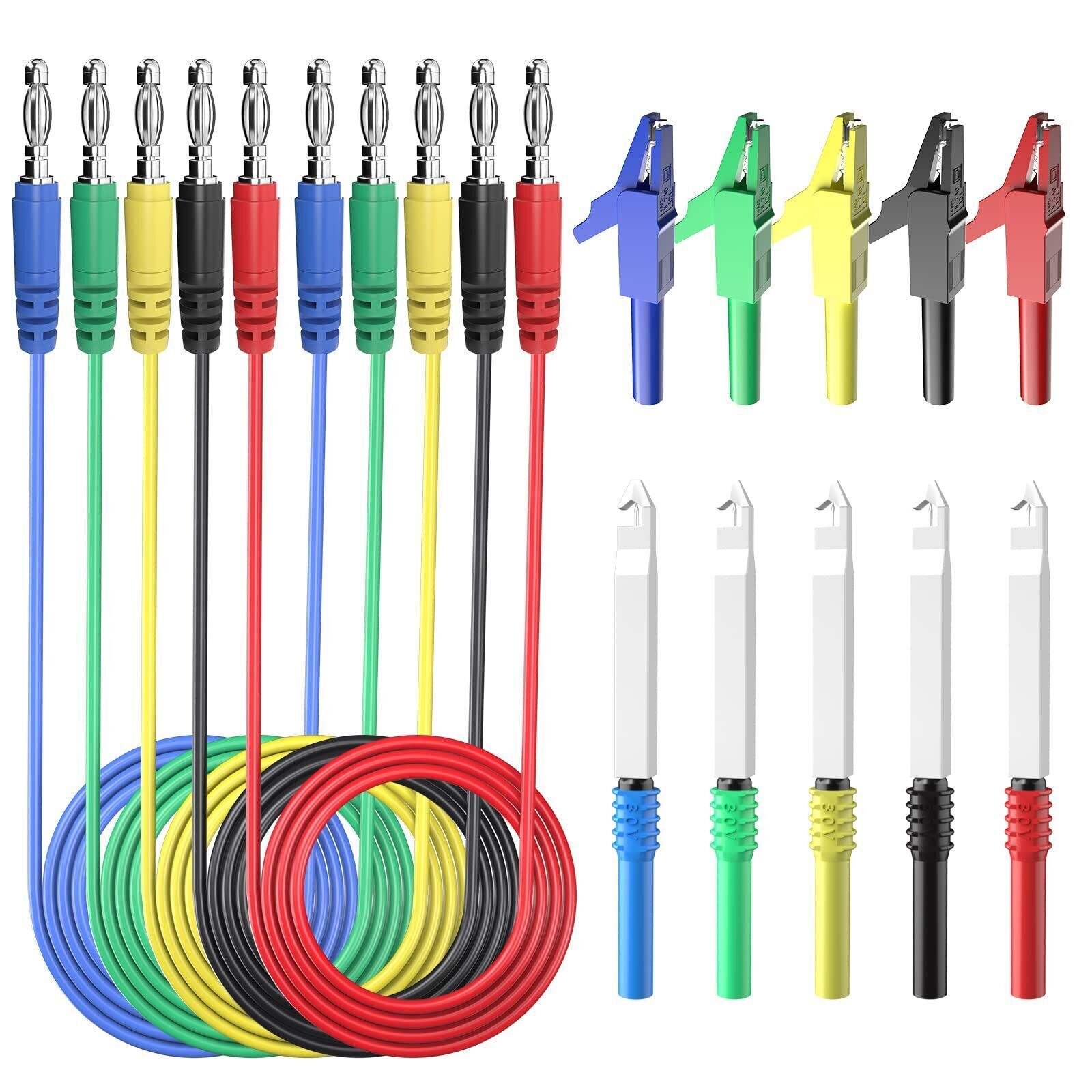 15x 4mm Banana To Banana Plug Test Leads Kit Wire Piercing Probes Alligator Clip