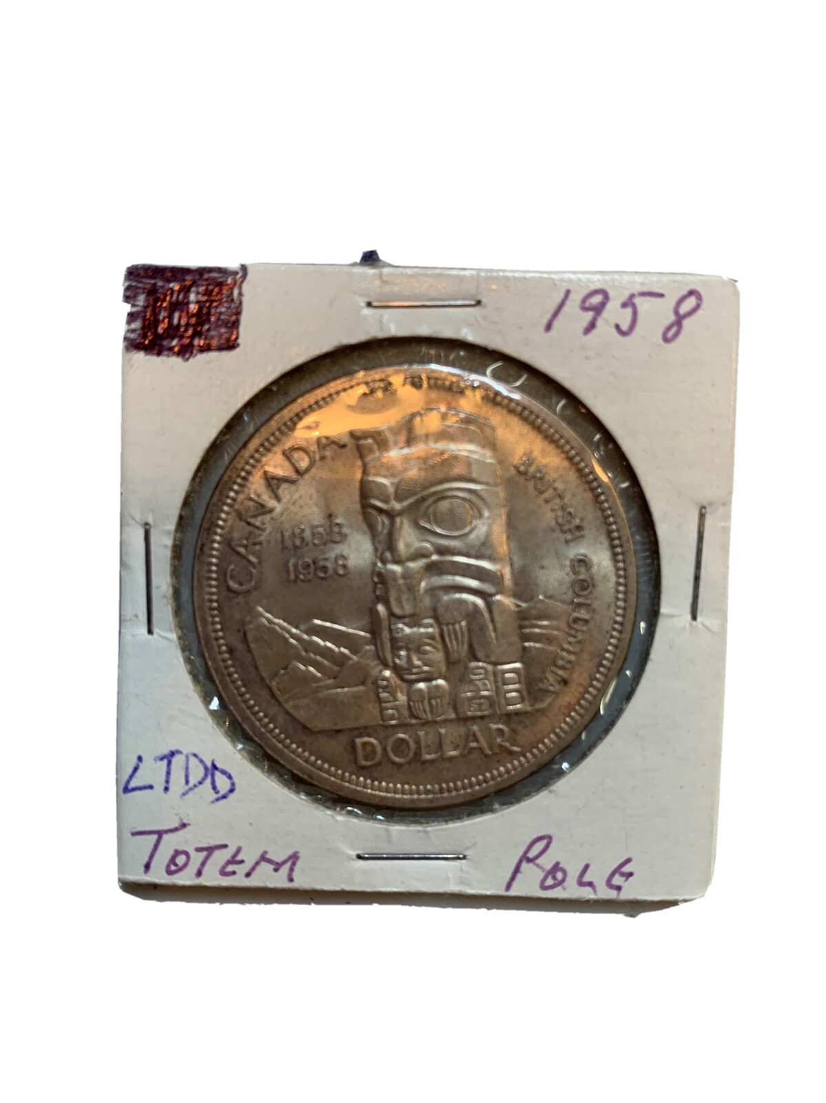 1958 Canada Silver Dollar Coin  Elizabeth II Totem Pole Canadian. Coin Is Shown