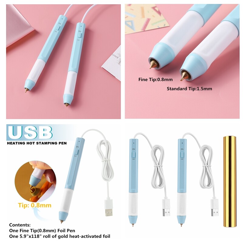 1.5/0.8mm Tips Heated Hot Foil Pen Set Embossing Tool USB Powered Handwritten