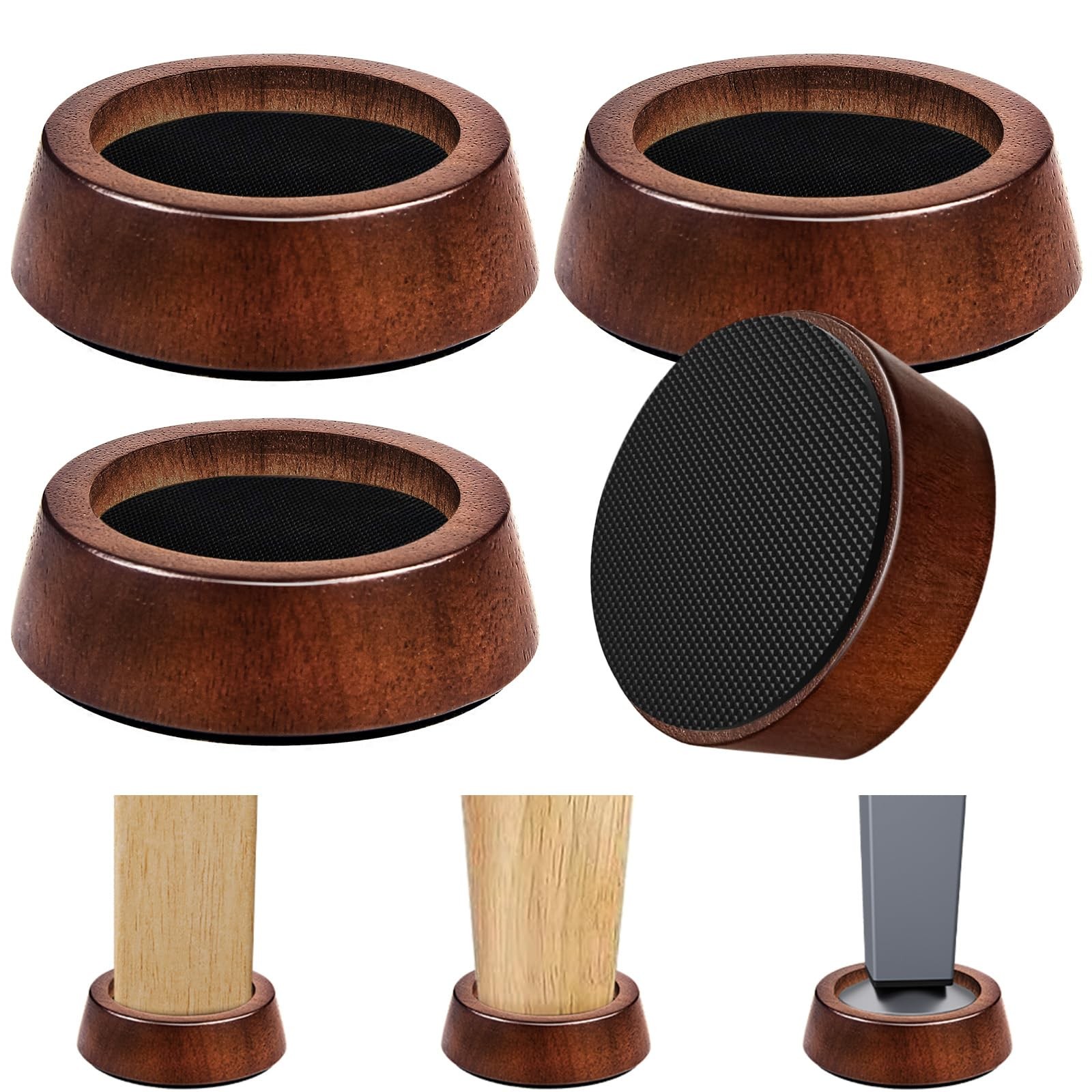 Bed Risers Wood Blocks - 1 Inch Circle Furniture Height Extenders Lifts for S...