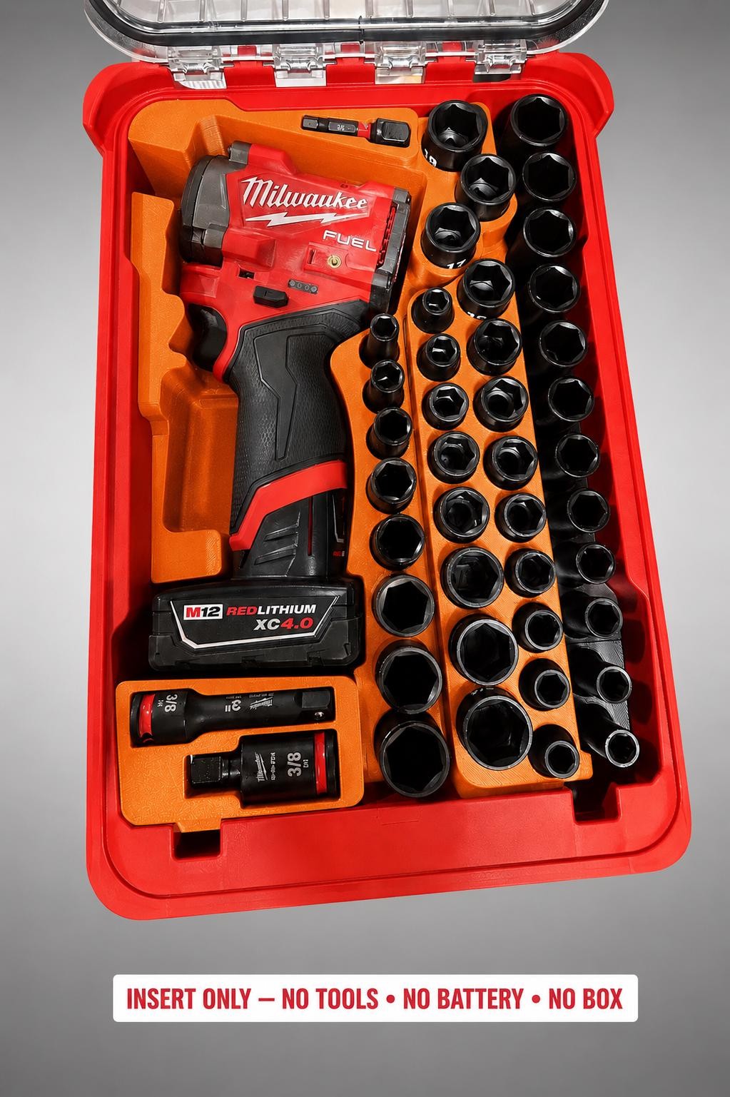 Milwaukee Packout Insert for M12 Fuel Stubby 3/8 in. Impact Wrench + 43pc Socket