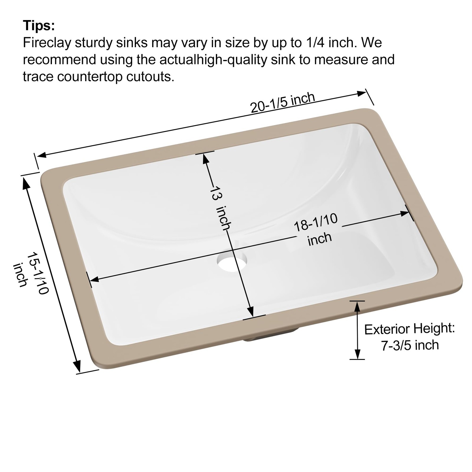 Hugsleek 18x13 Undermount Bathroom Sink White Ceramic Rectangle Basin