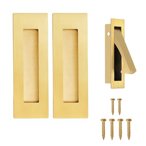 Pocket Door Handles and Edge Pull Brushed Brass, 6Inch Handles 6Inch-B Gold