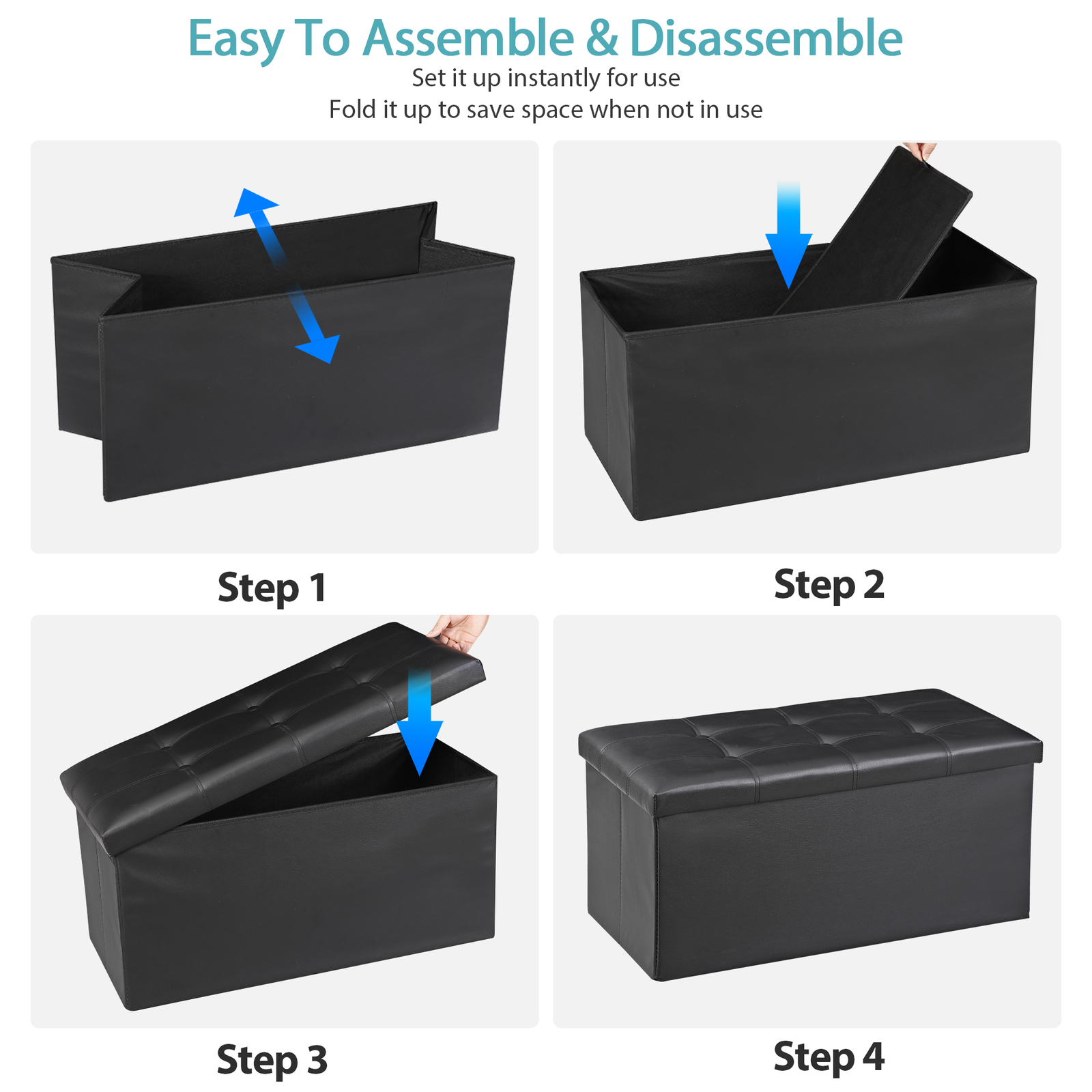 30" Folding Storage Ottoman Footstools MDF Frame Hallway Soft Seat Black