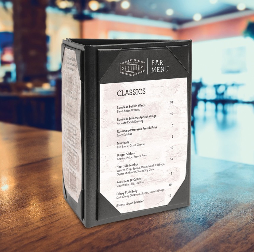 Excello 5"x7" Triple Sided Panel Black Table Tent Menu Sign