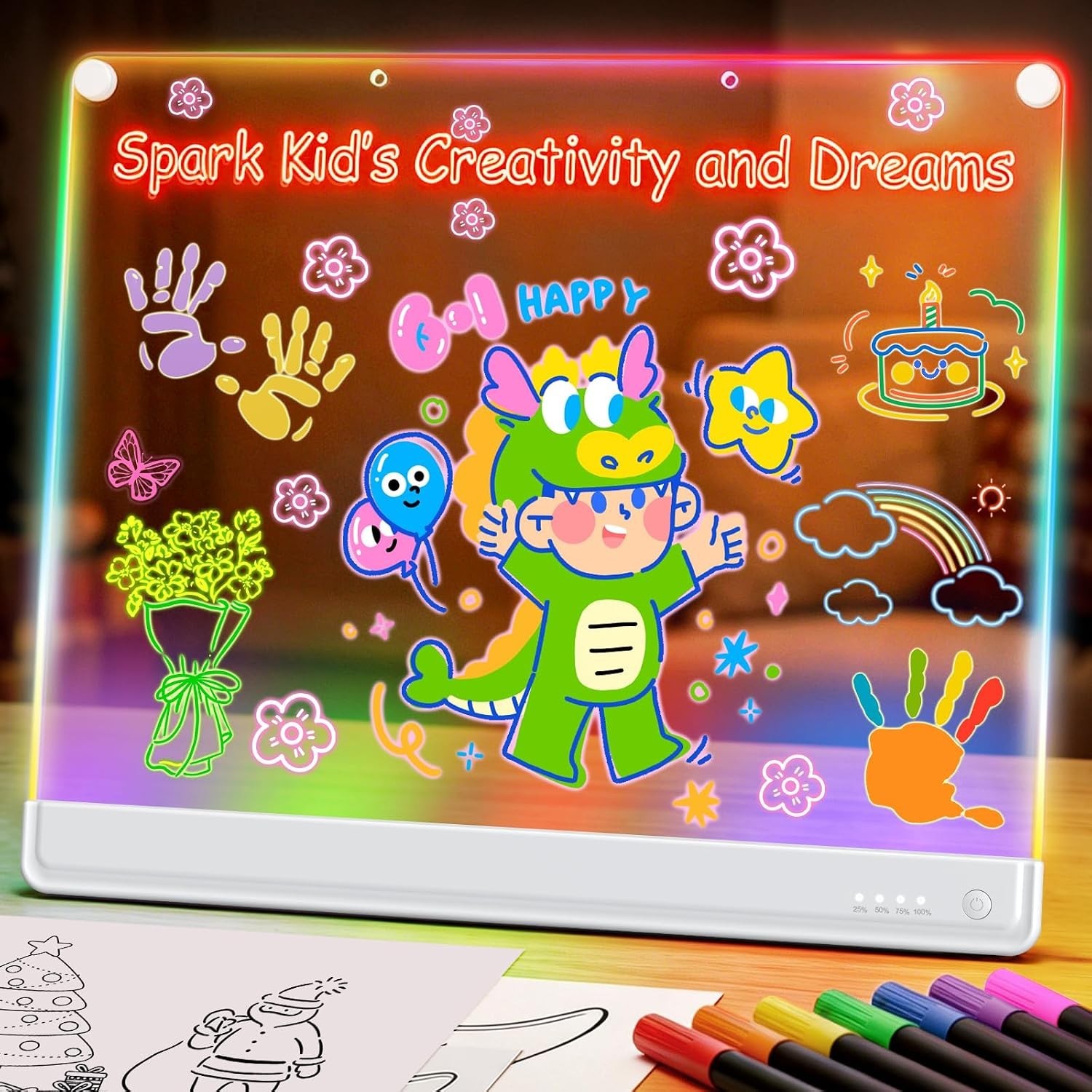 19.7" Neon Light Up Drawing Tablet Up Drawing Pad Dry Erase with Built-in Stand