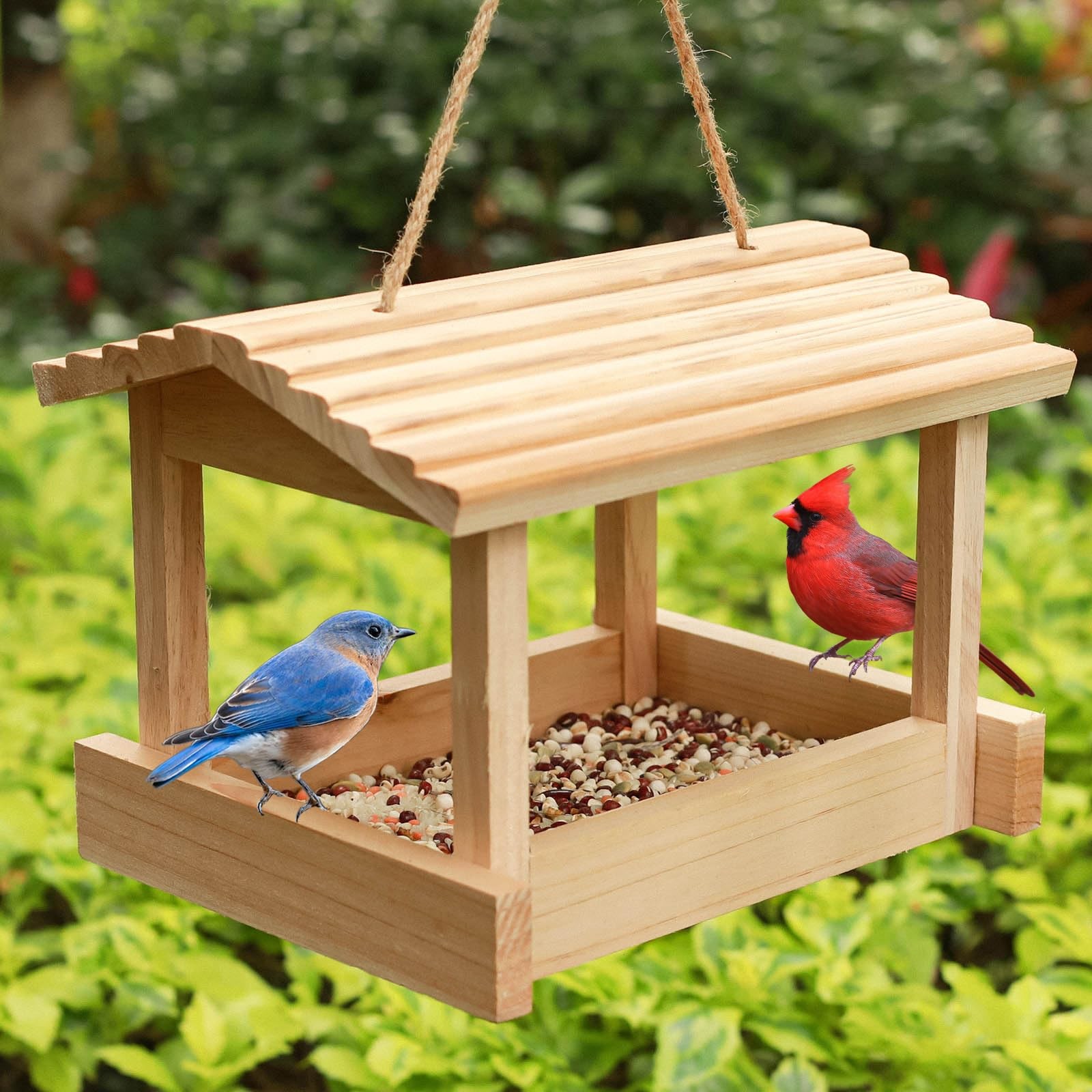 STARSWR Bird Feeders for Outside Hanging, Wild Feeder House wood