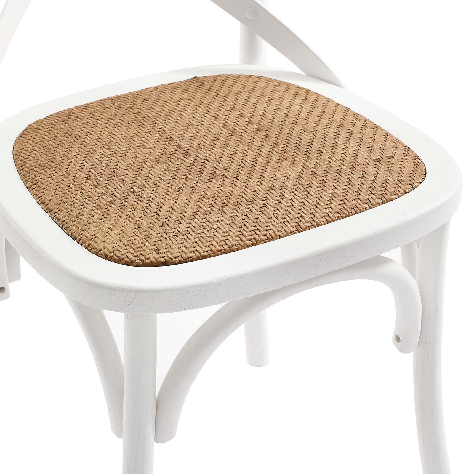 Modway Gear Rustic Modern Farmhouse Elm Wood Rattan Two Dining Chairs in White