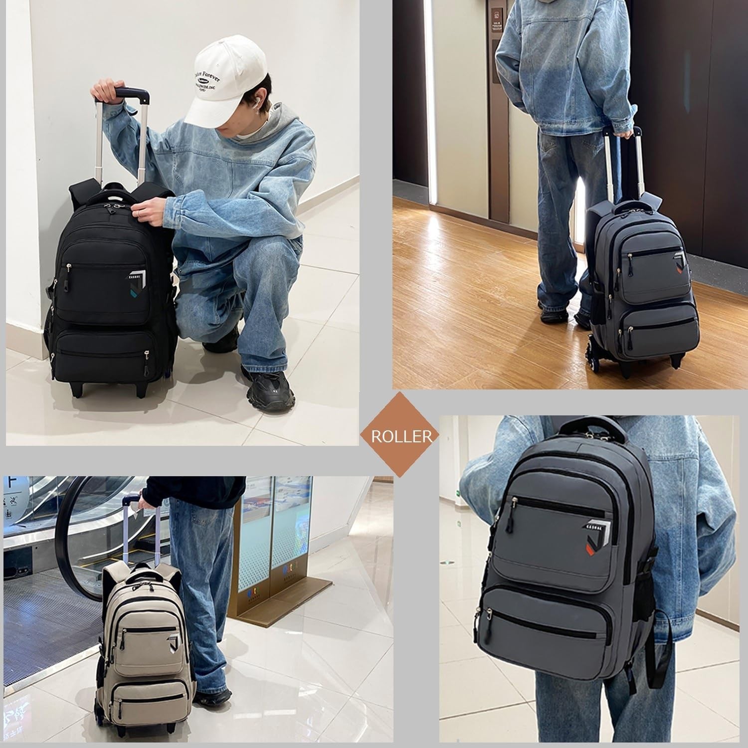 Rolling Backpack for Boys Backpack with Wheels for Kids Roller Laptop School ...