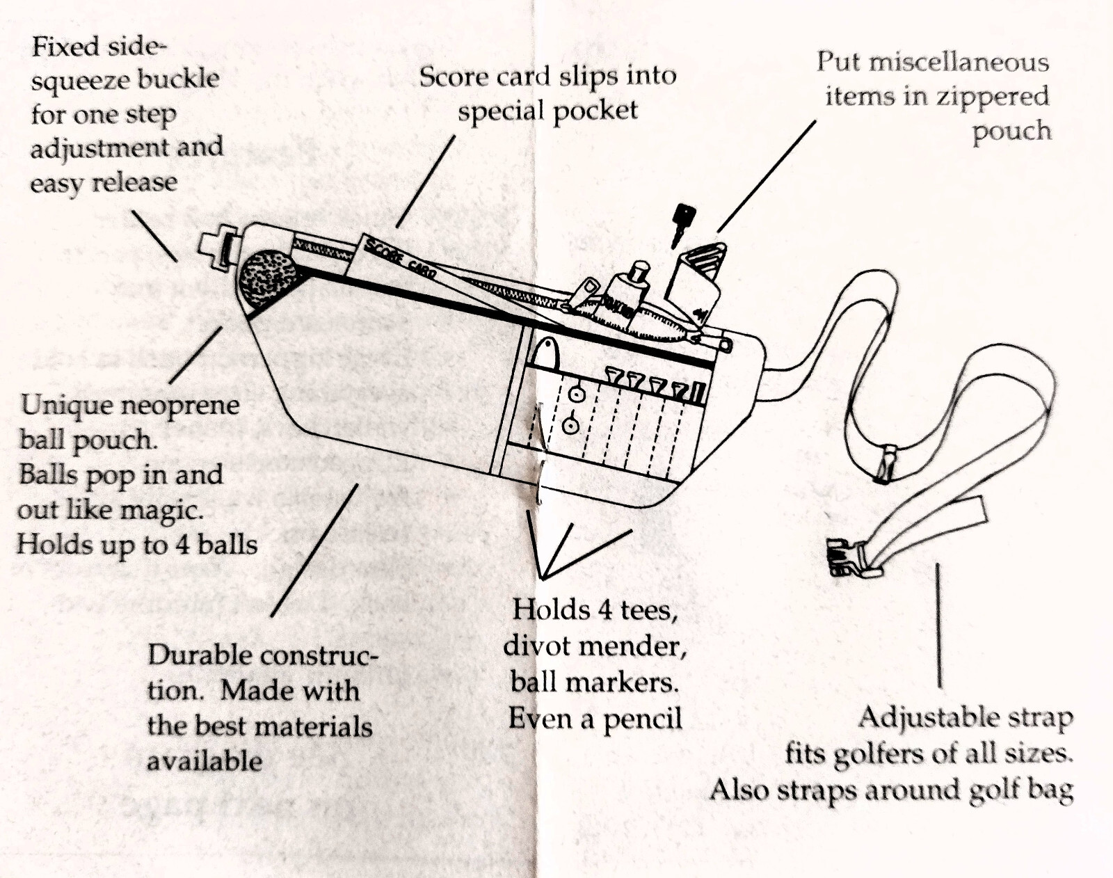 Caddy Pack - Golfer's Hip pack: includes spotters, tees, pencil and divot tool