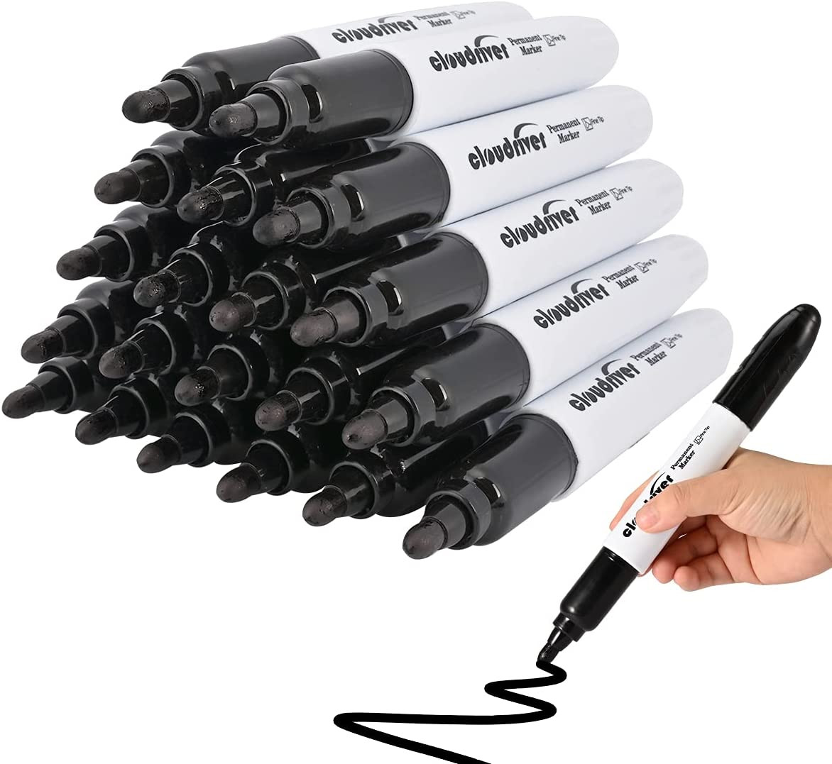 Jumbo Size Permanent Markers, Black, 20 Pack, Large Permanent Markers, King Perm