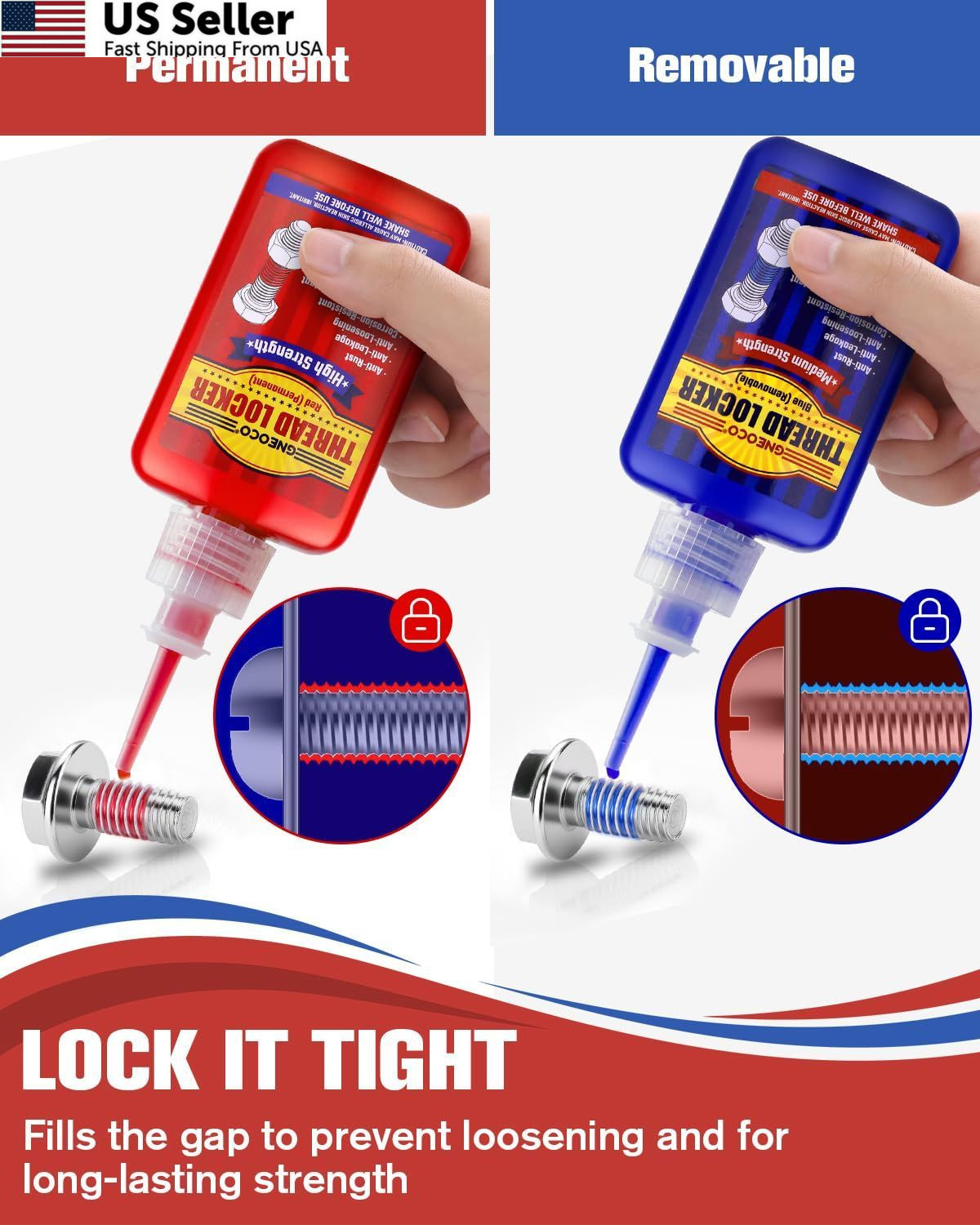 Thread Lock Blue and Red, Threadlocker Medium Strong Red