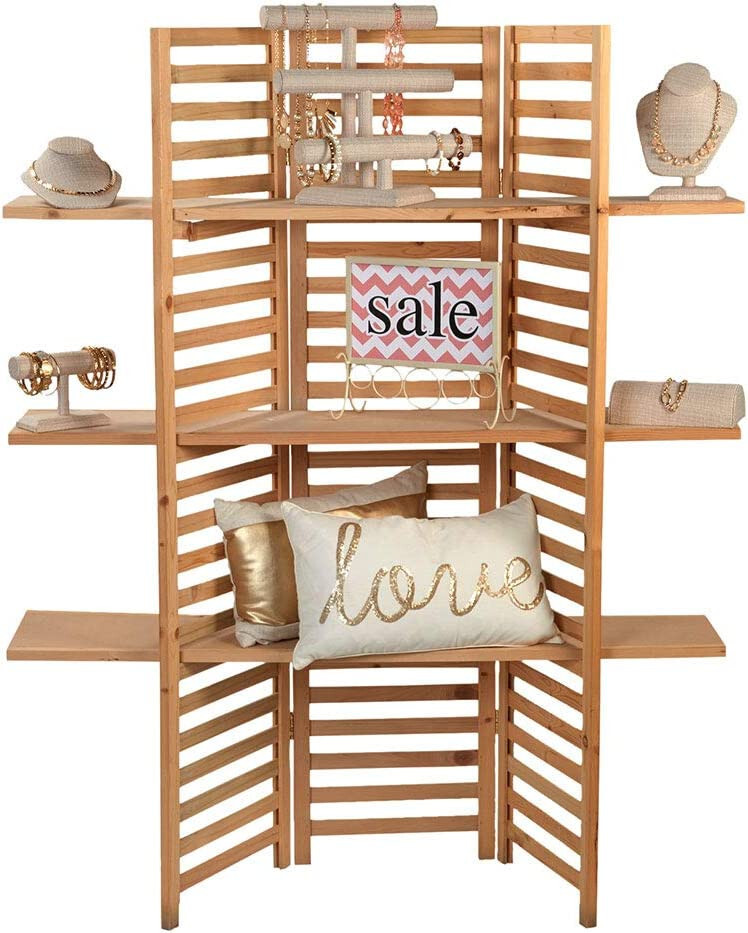 Wood Floor Display 3 Panel 3 Shelves 5' High Storage Finish Retail Store 60" H